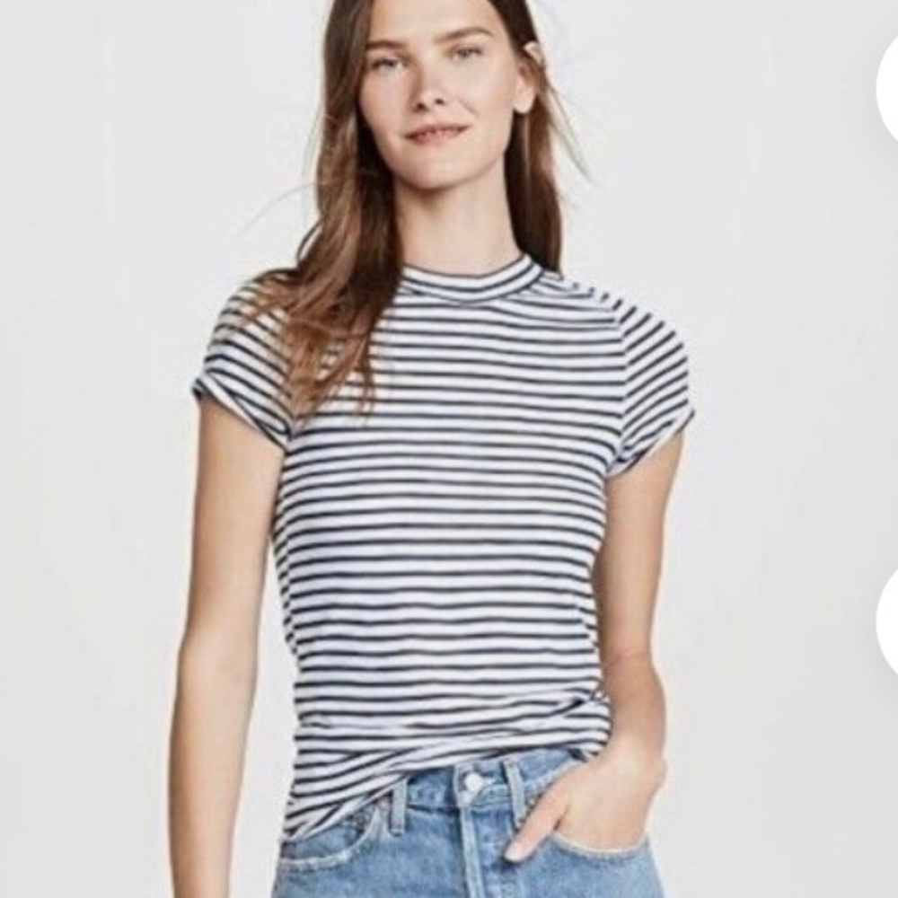 Free People Top Night Sky Striped Tee Periwinkle Blue Combo Short Sleeve NWT